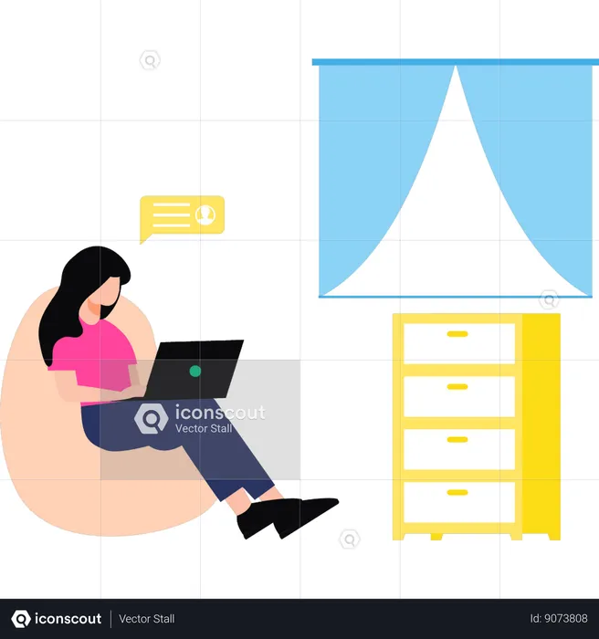 Girl is working online on a laptop  Illustration