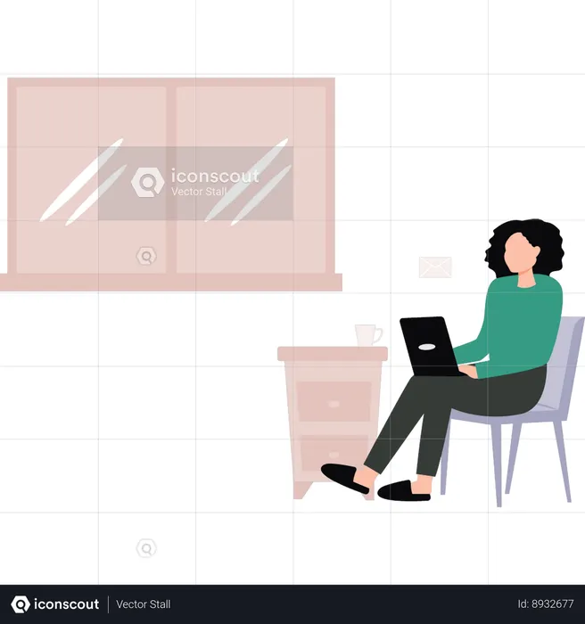 Girl is working online on a laptop  Illustration