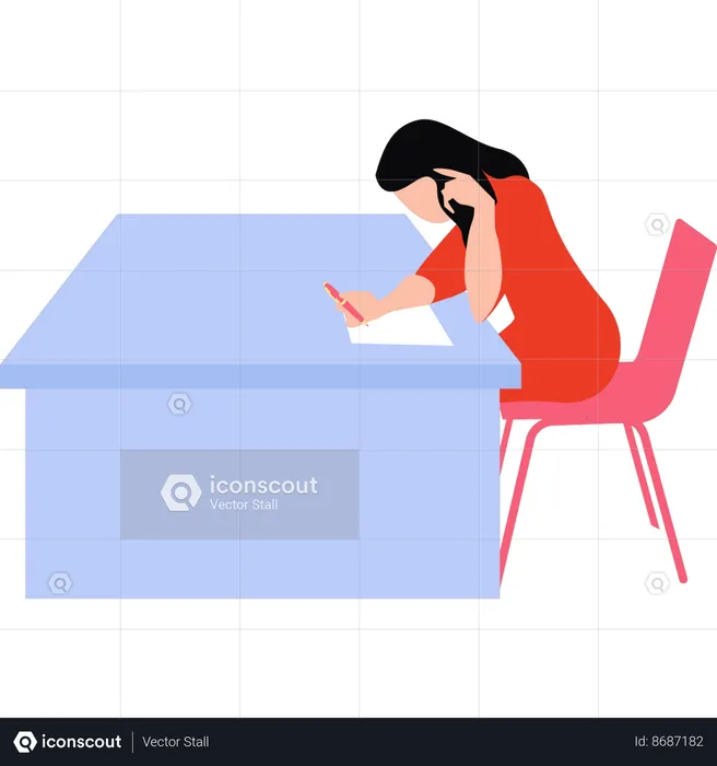 Girl is writing exam paper  Illustration