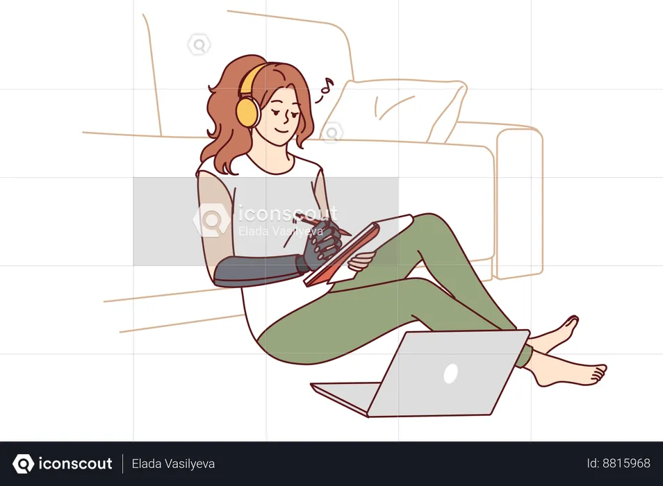 Girl is writing with bionic arm  Illustration