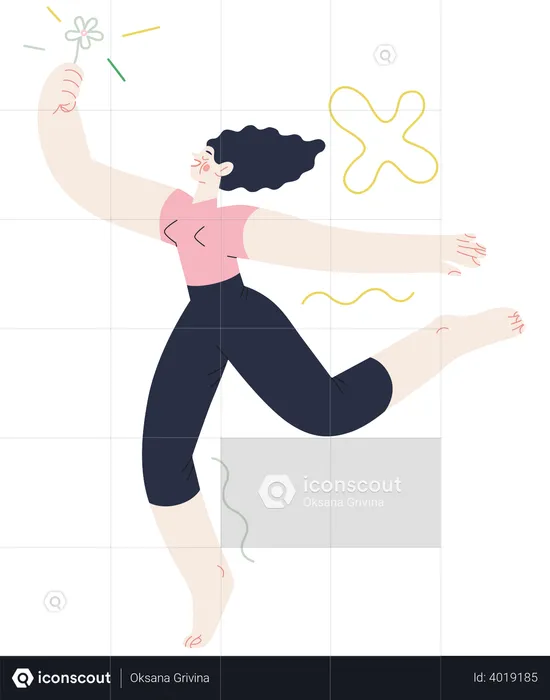 Girl jumping in the air cheerfully  Illustration