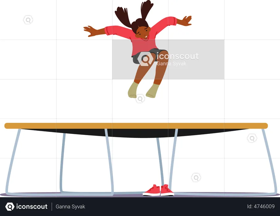 Girl Jumping On Trampoline  Illustration