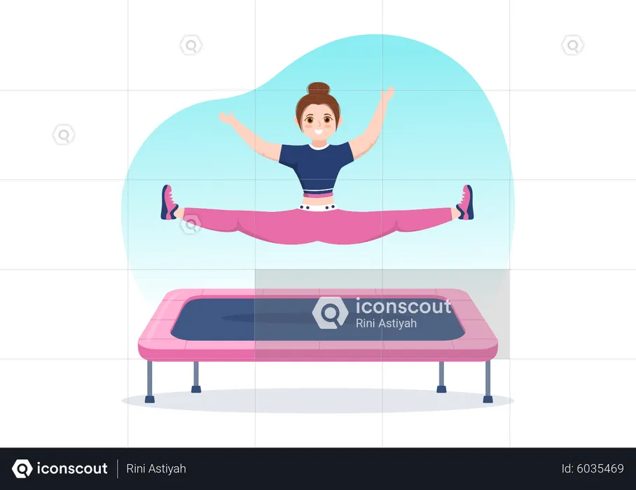 Girl jumping on Trampoline  Illustration