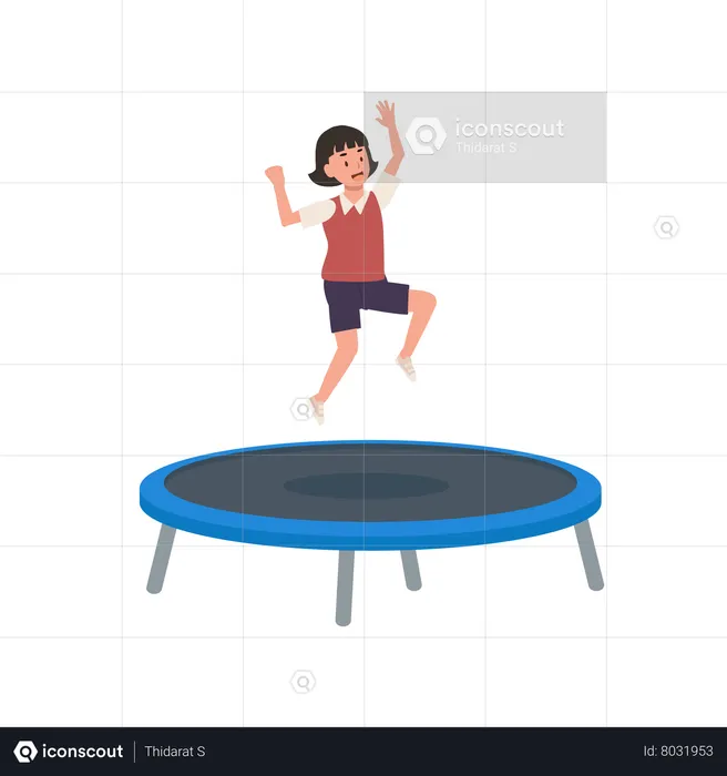 Girl jumping on trampoline  Illustration