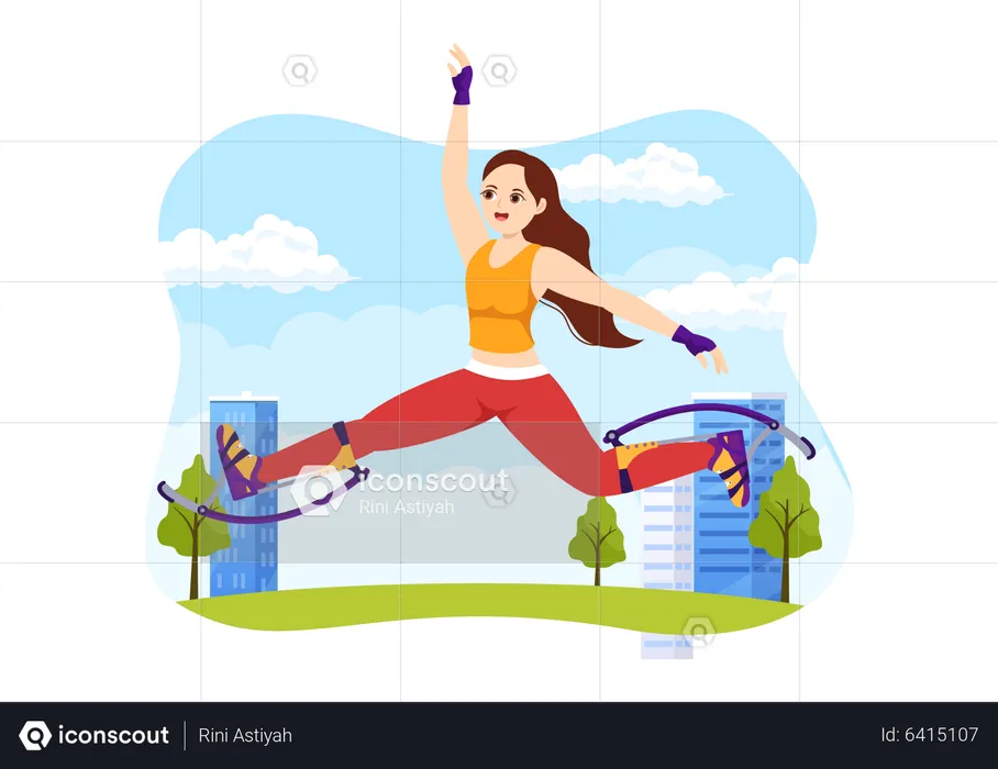Girl jumping using jumping stilts  Illustration