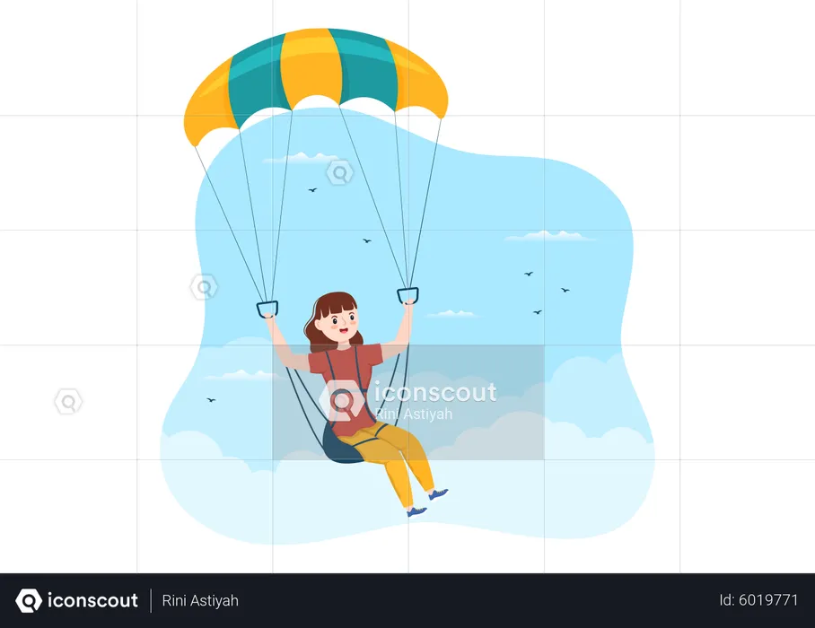 Girl jumping while sky diving  Illustration