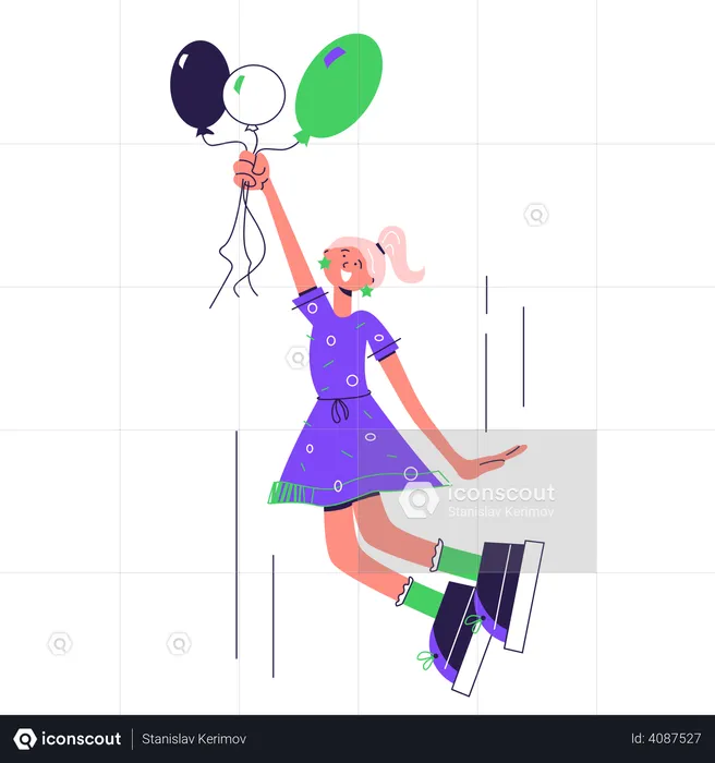 Girl jumping with balloons  Illustration