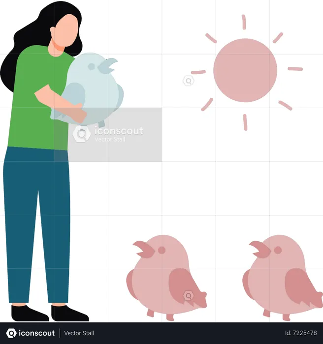 Girl keeping chicks  Illustration