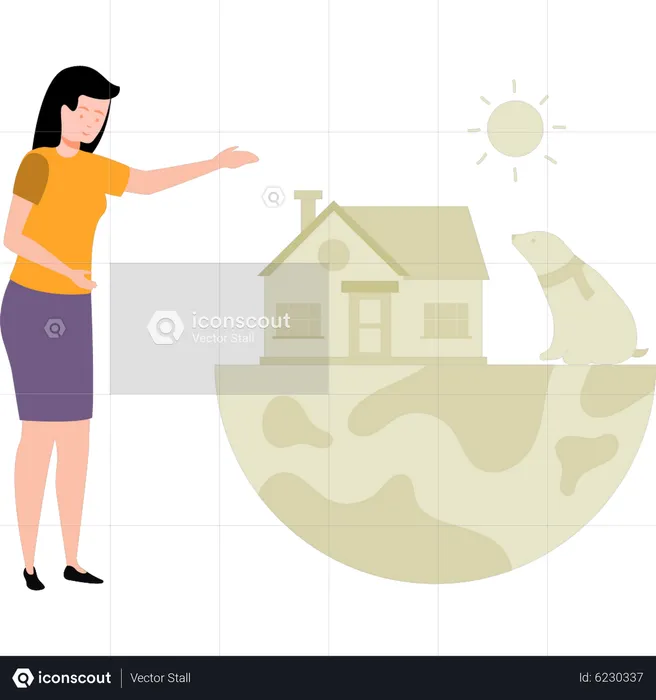 Girl keeping house green  Illustration