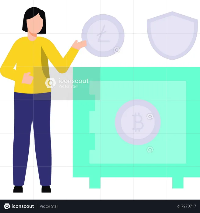 Girl keeps cryptocurrency in locker  Illustration