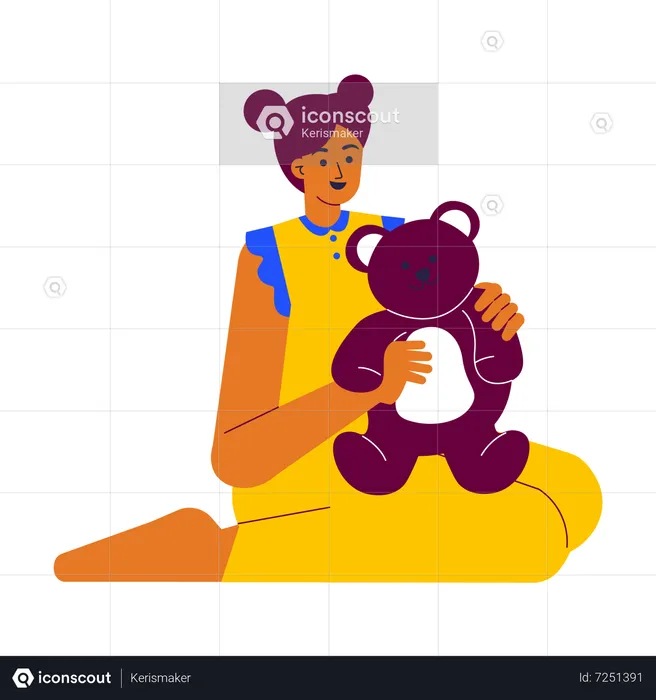 Girl Kid playing teddy bear  Illustration