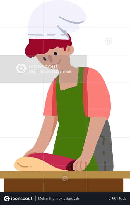 Girl kneading dough with rolling pin  Illustration