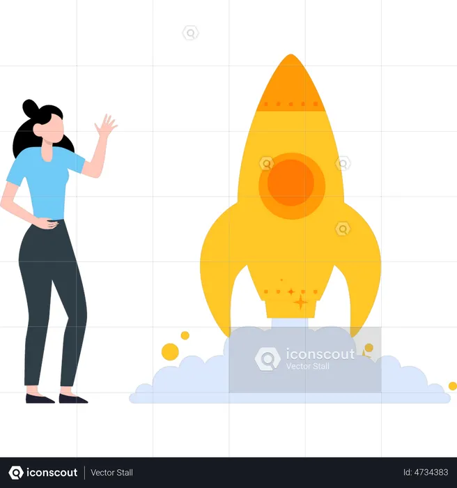 Girl launching business startup  Illustration