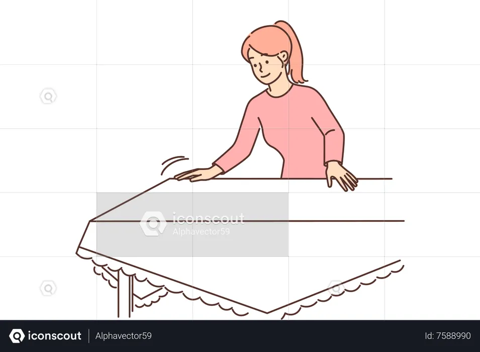 Girl laying down sheet on table  Illustration