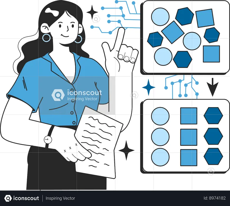 Girl learning about processing data  Illustration