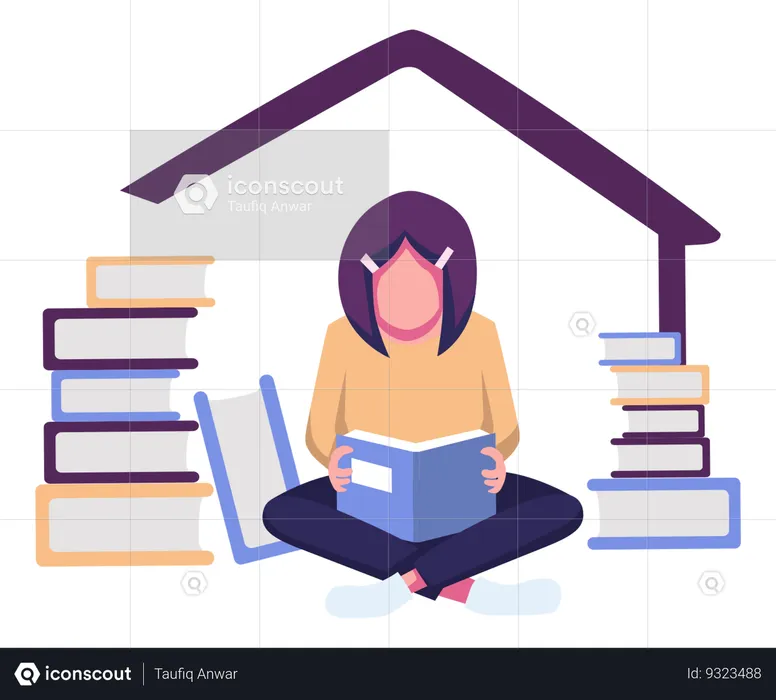 Girl Learning At Home  Illustration