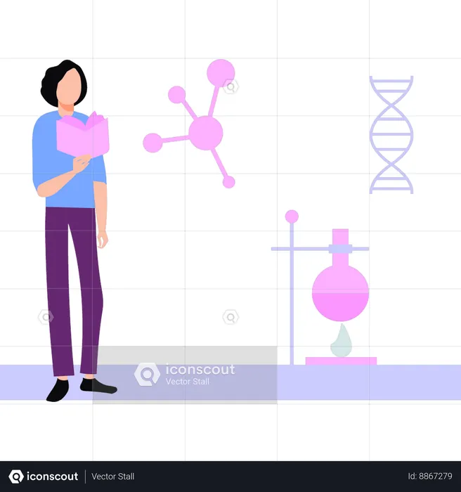 Girl learning chemistry through experiment in lab  Illustration