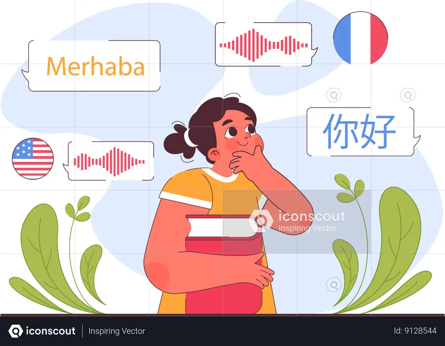 Girl learning foreign language  Illustration