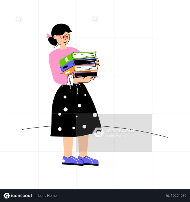 Girl learning from lots of book  Illustration