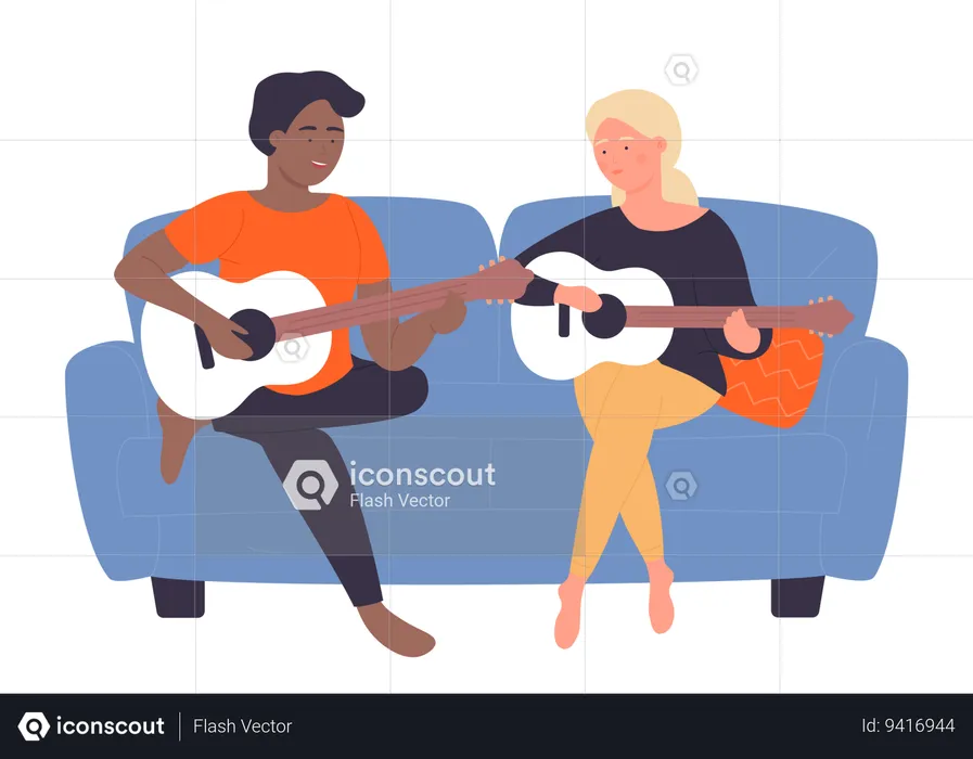 Girl learning guitar  Illustration