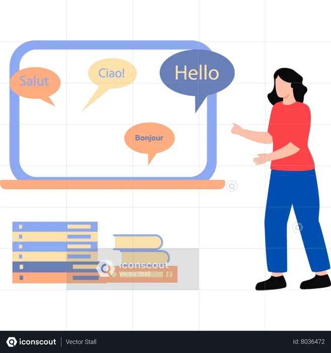 Girl learning languages ​​online  Illustration