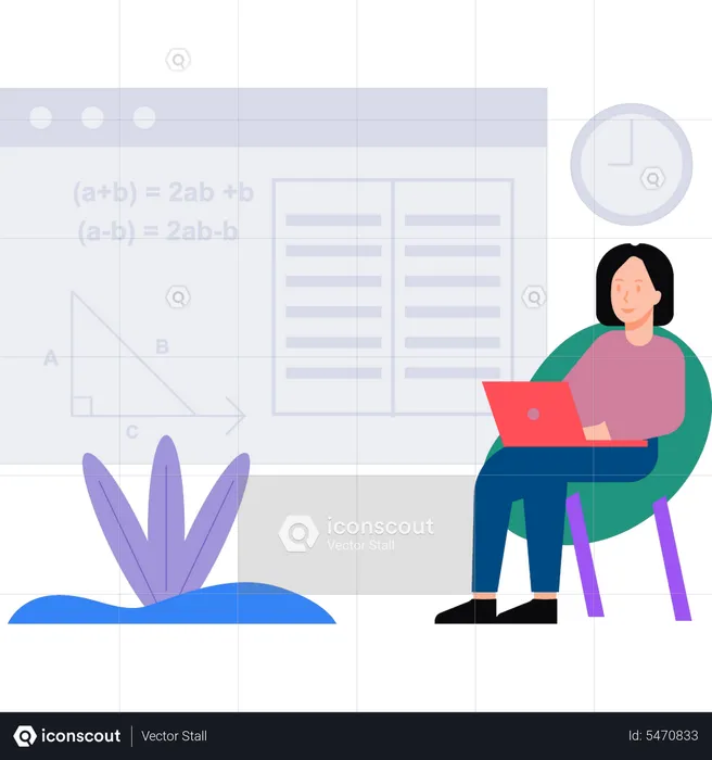 Girl learning math online  Illustration