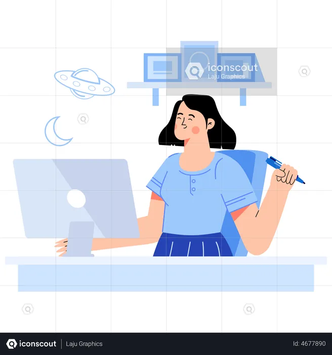 Girl learning online  Illustration