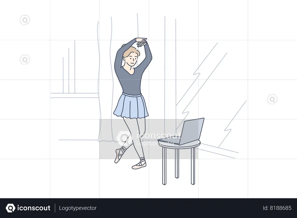 Girl learning online ballet dance  Illustration