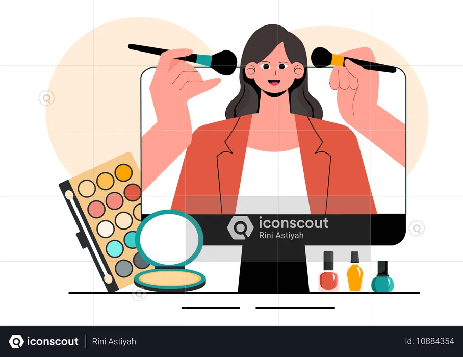 Girl learning professional makeover through online video  Illustration