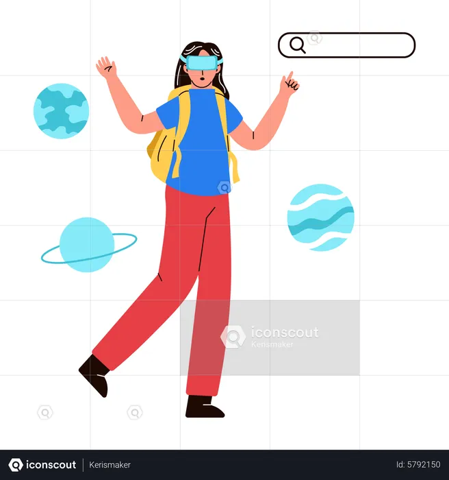 Girl learning using VR glasses  Illustration