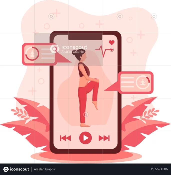 Girl Learning Yoga Watching Video  Illustration