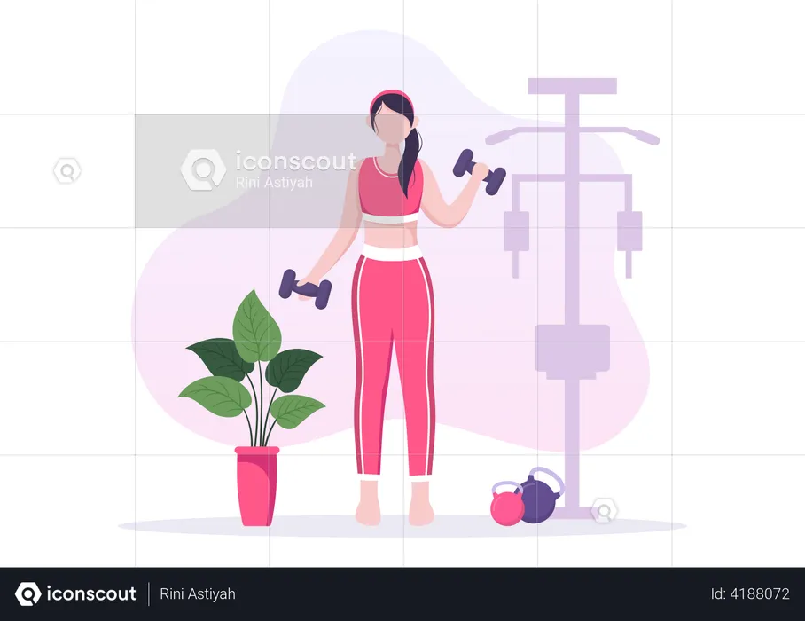 Girl lifting dumbbell at gym  Illustration