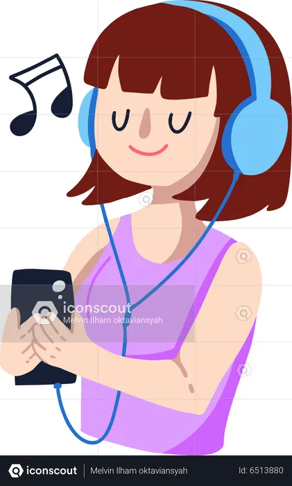 Girl Listen Music on phone  Illustration