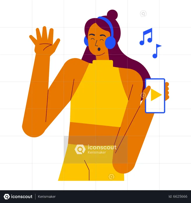 Girl Listening Music  Illustration