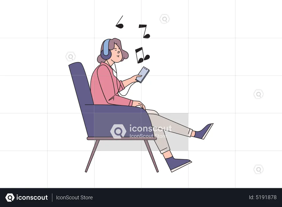 Girl Listening Music With Headphone  Illustration