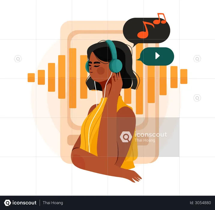 Girl listening podcast music  Illustration