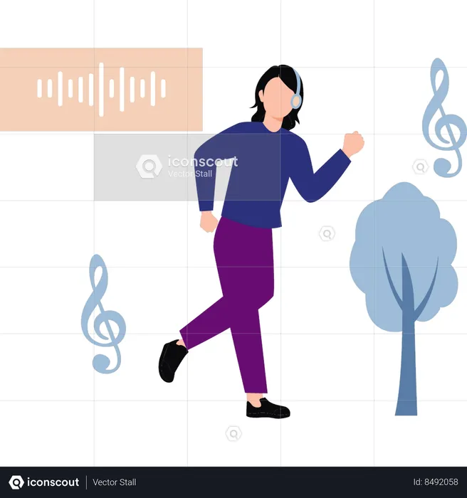 Girl listening to music while jogging  Illustration