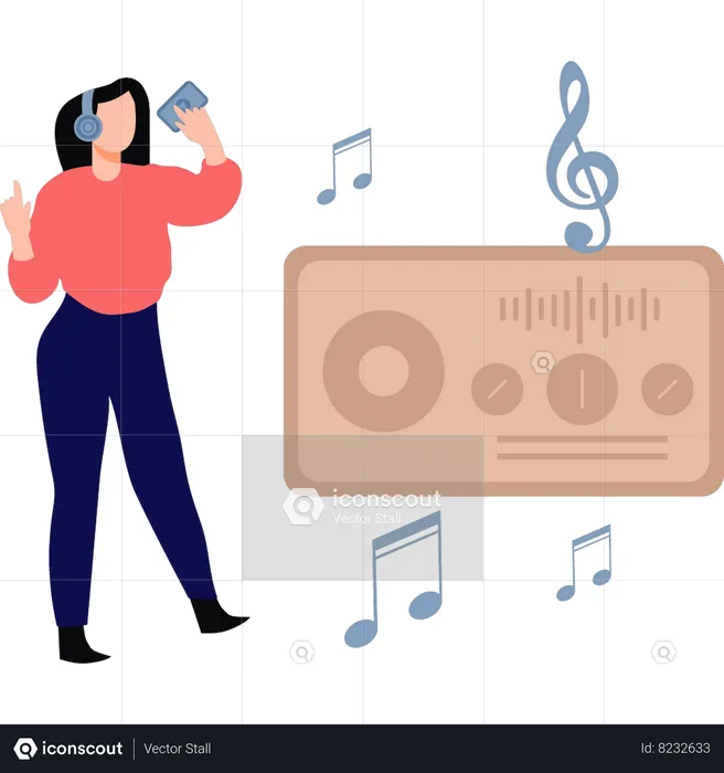 Girl listening to podcast on mobile  Illustration