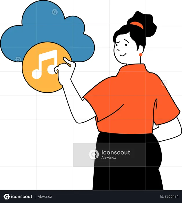 Girl listens music from cloud  Illustration