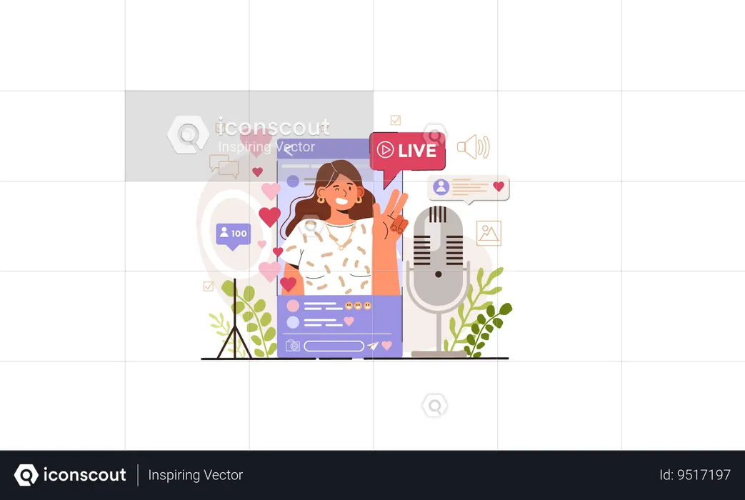 Girl Live streaming on mobile  Illustration