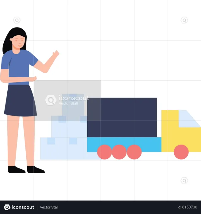 Girl loading packages into delivery truck  Illustration
