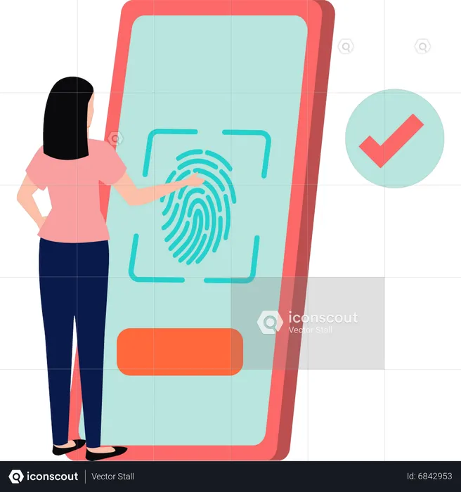 Girl locking phone with fingerprint  Illustration