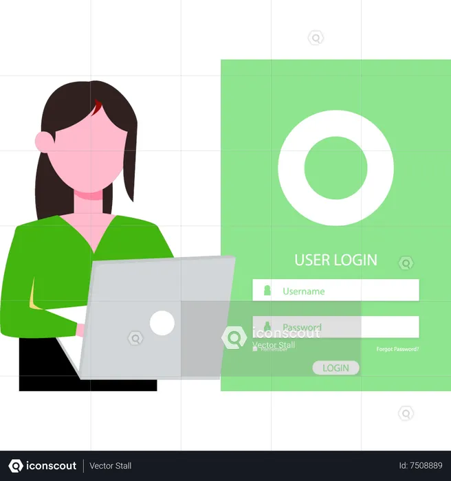 Girl logging into account  Illustration