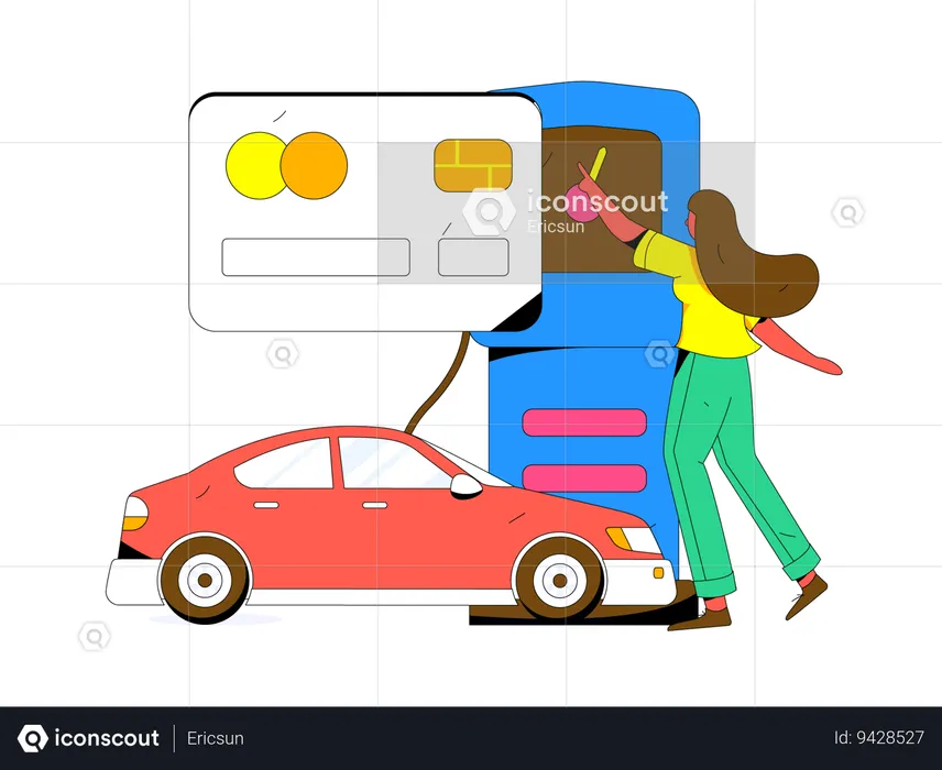 Girl login account for car refuelling  Illustration