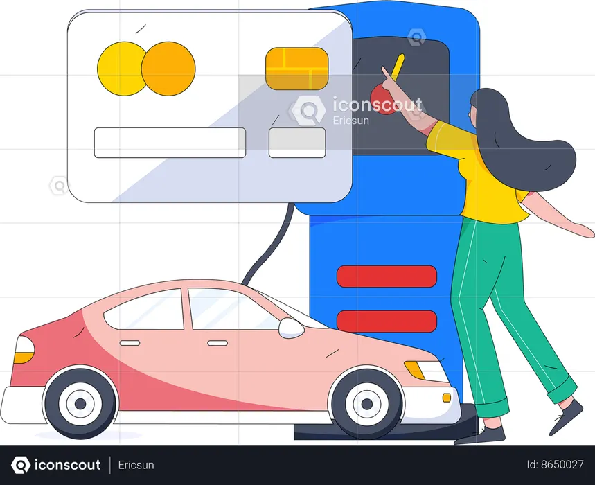 Girl login account for car refuelling  Illustration