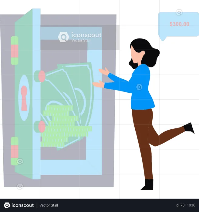 Girl looking at bank locker  Illustration