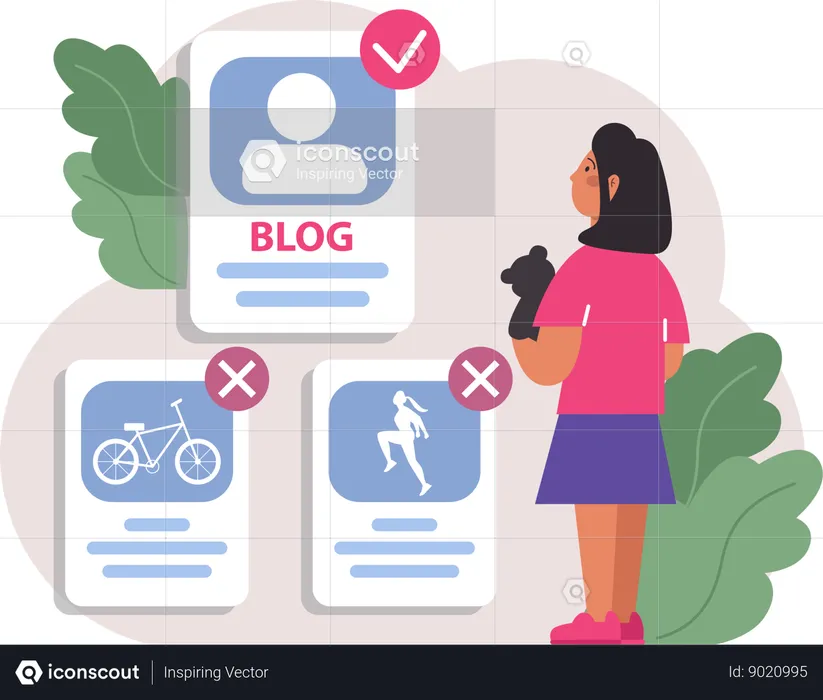 Girl  Looking at blog  Illustration