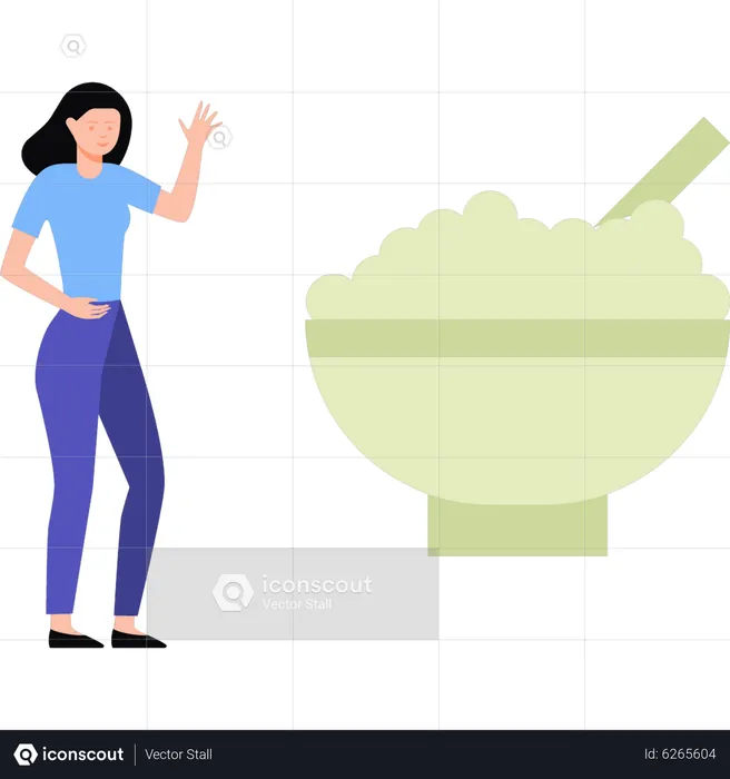 Girl looking at bowl of food  Illustration