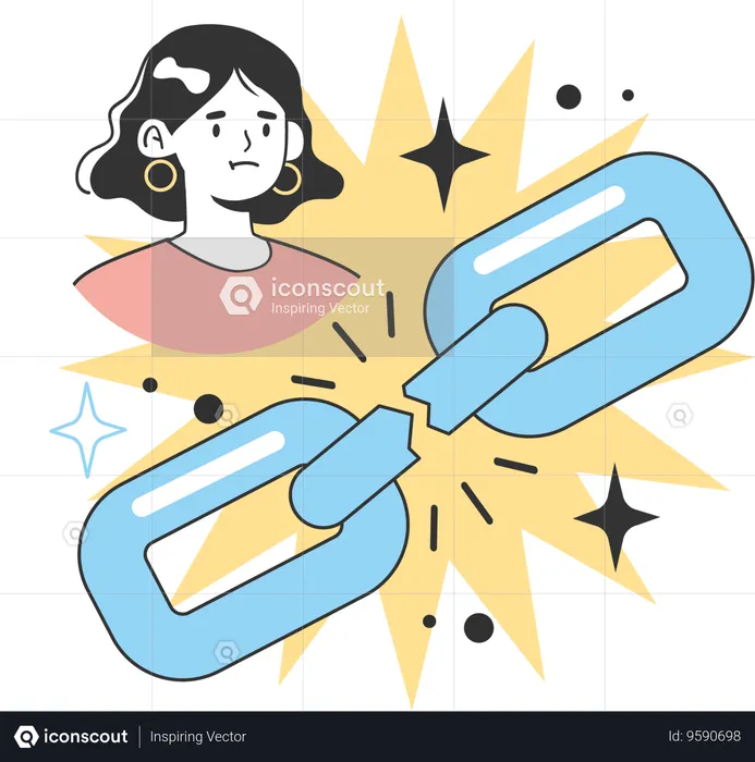 Girl looking at broken chain  Illustration