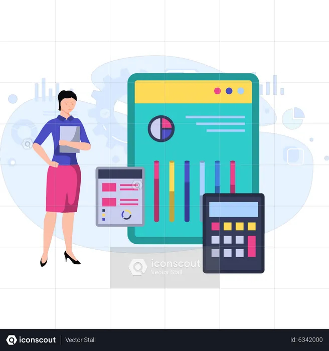 Girl looking at business finance chart  Illustration